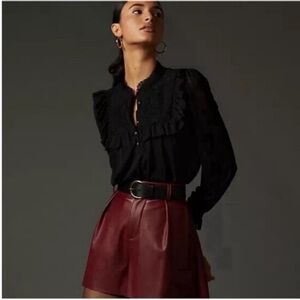 Anthropologie Black Ruffle Detail Blouse